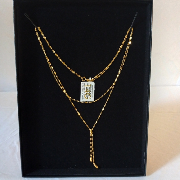 Real Gold 14 K Double Stran Lariat Necklace - Picture 4 of 7